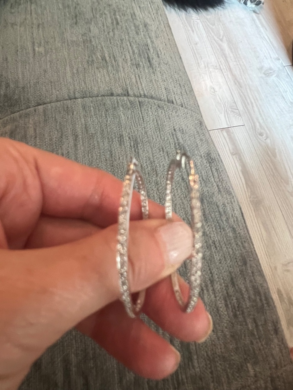 14 karat white gold and diamond inside outside hoop earrings